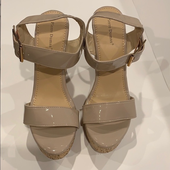 NWB Pierre Dumas Hera Nude Cork Wedge Sandal - Picture 3 of 6